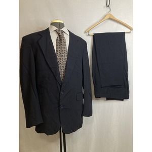 Mens Suit 42R 46" 32x32 2 Piece Navy Blue Blazer Jacket Sport Coat Wool Bachrach